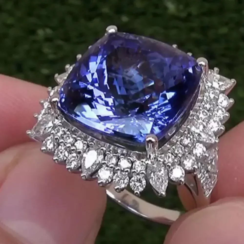 ❤️025❤️ 4.80 Ct Cushion Cut Blue Sapphire Halo Engagement‎ Ring 14K White Gold